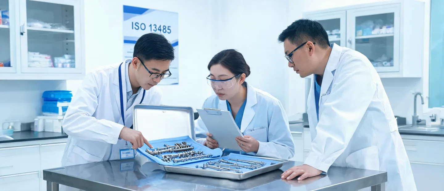 Medical device team in clean training space